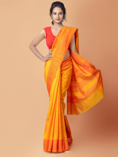 

Unnati Silks Yellow & Orange Silk Cotton Mysore Silk Saree