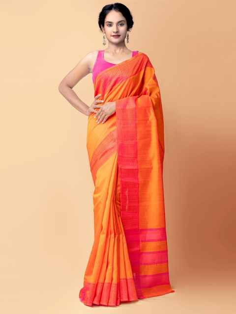 

Unnati Silks Orange & Pink Silk Cotton Mysore Silk Saree