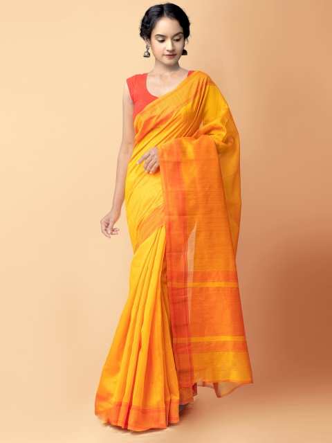 

Unnati Silks Yellow & Orange Silk Cotton Mysore Silk Saree