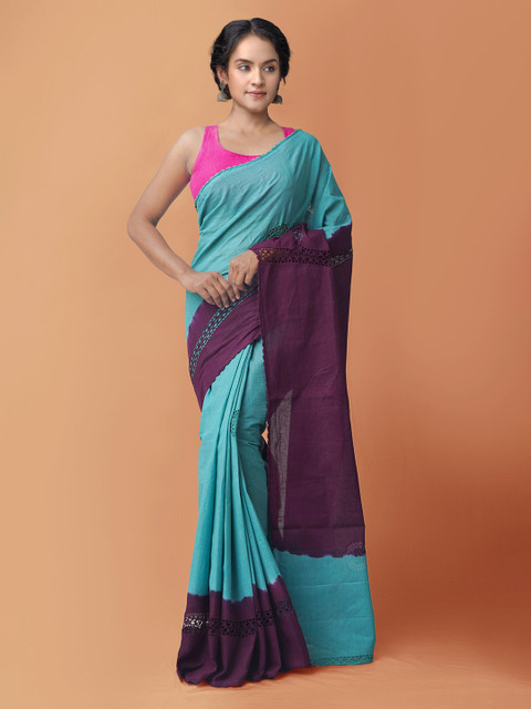 

Unnati Silks Green & Burgundy Pure Handloom Sustainable Mulmul Cotton Saree