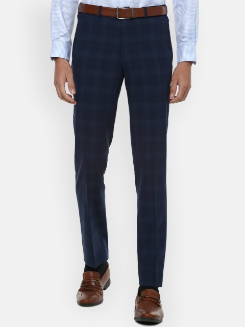 

Louis Philippe Permapress Men Navy Blue Checked Slim Fit Trousers