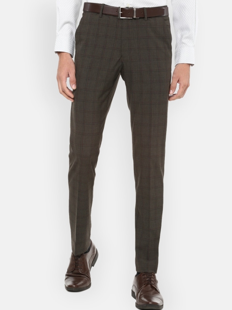 

Louis Philippe Men Brown Checked Slim Fit Trousers