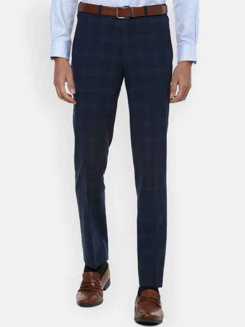 

Louis Philippe Men Navy Blue Checked Slim Fit Trousers