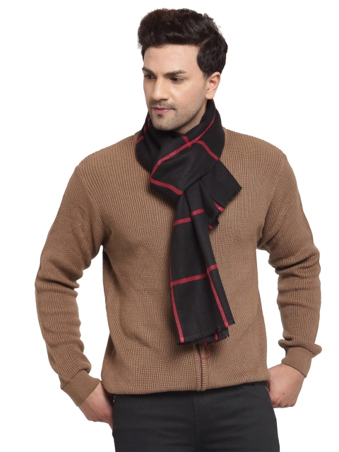 

Calvadoss Men Black & Magenta Wool Checked Stole