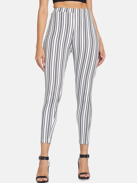 

IVOC Women White & Black Striped Slim Fit Treggings