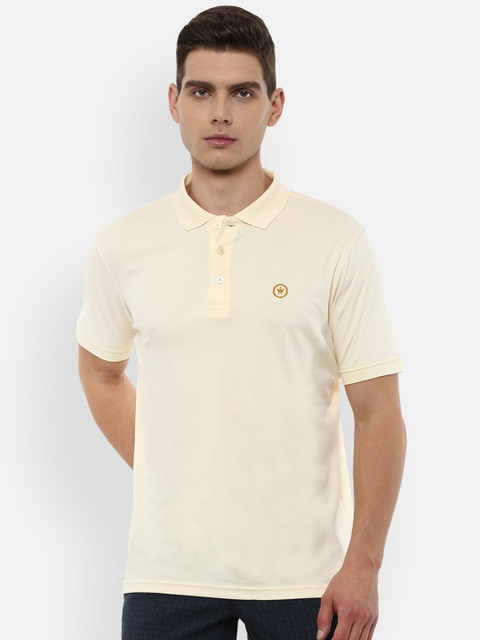 

Louis Philippe Men Cream-Coloured Polo Collar T-shirt