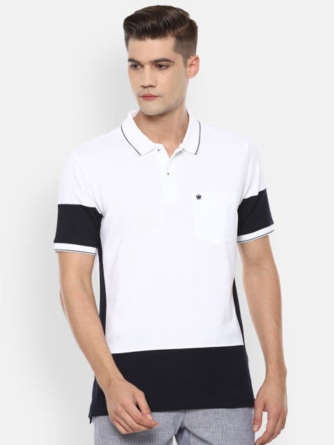 

Louis Philippe Men White Colourblocked Polo Collar Pockets T-shirt