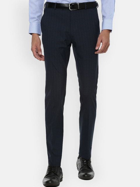 

Louis Philippe Men Navy Blue Checked Slim Fit Trousers