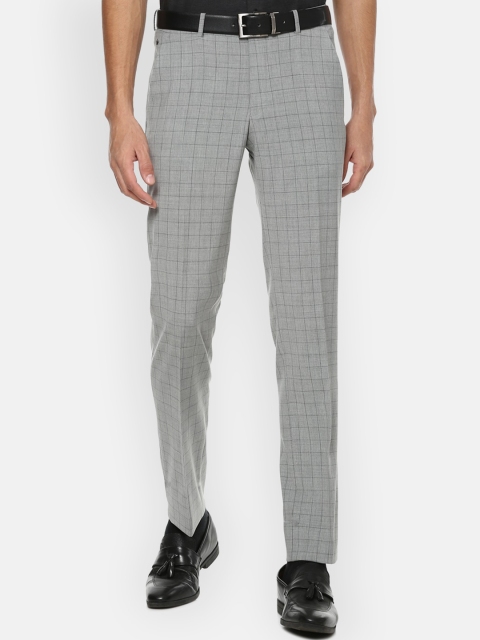 

Louis Philippe Permapress Men Grey Checked Slim Fit Trousers