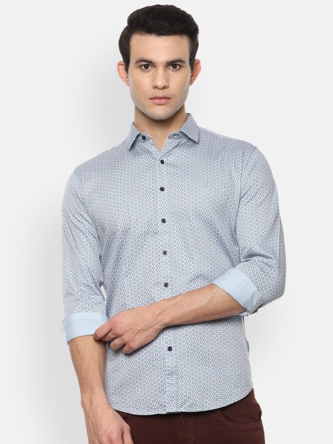 

V Dot Men Blue Slim Fit Printed Casual Shirt