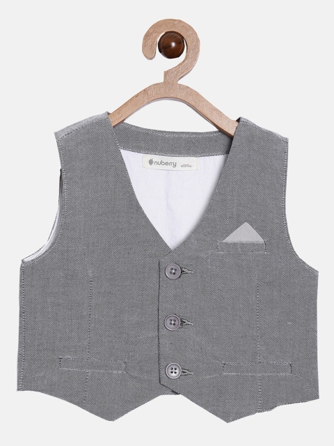 

Nuberry Boys Grey Solid Pure Cotton Woven Waist Coat