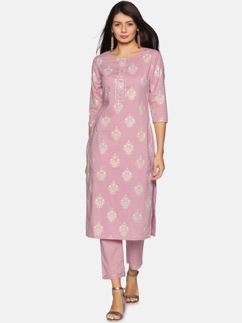 

Palakh Women Purple Ethnic Motifs Printed Pure Cotton Kurta with Trousers