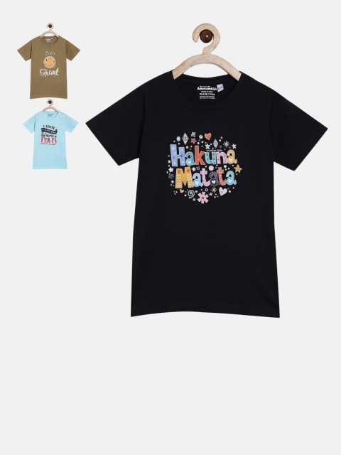 

American Kids Pack of 3 Printed T-shirt, Black