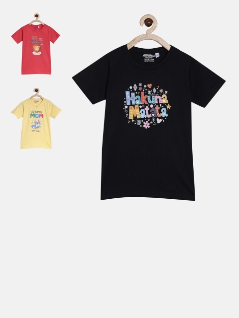 

American Kids Black & Pink Pack of 3 Printed T-shirt