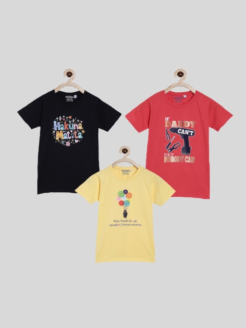 

American Kids Black Typography 3 Printed Mandarin Collar Applique T-shirt