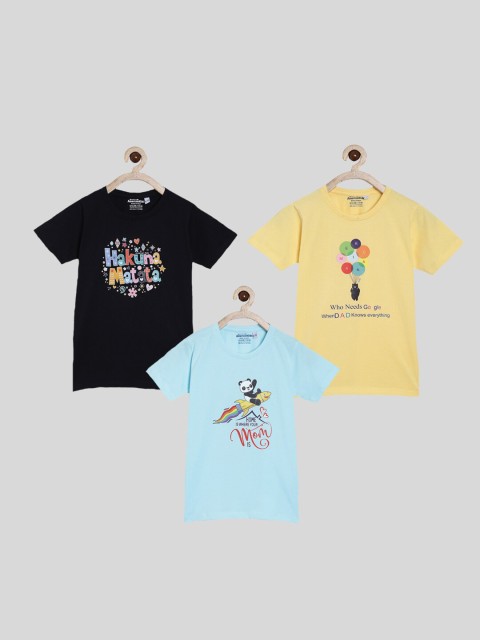 

American Kids Black 3 Printed Mandarin Collar Applique T-shirt