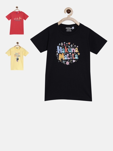 

American Kids Pack of 3 Printed Cotton T-shirt, Black