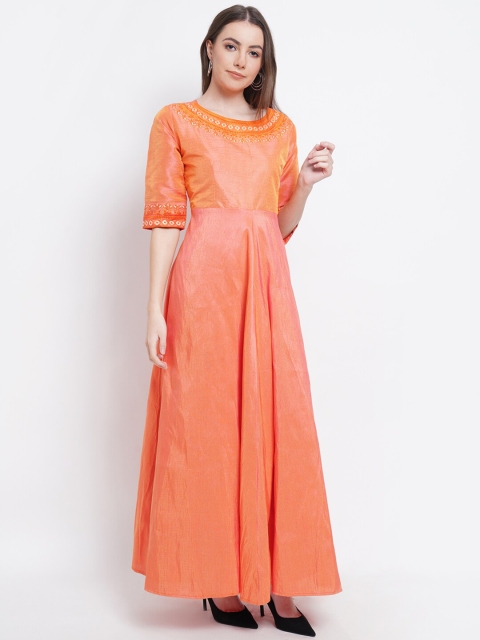 

Purple State Orange & light salmon Satin Maxi Dress
