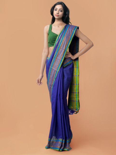 

Unnati Silks Violet & Green Zari Pure Cotton Handloom Sustainable Mangalagiri Saree