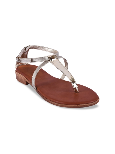 

BuckleUp Women Silver-Toned T-Strap Flats with Buckles