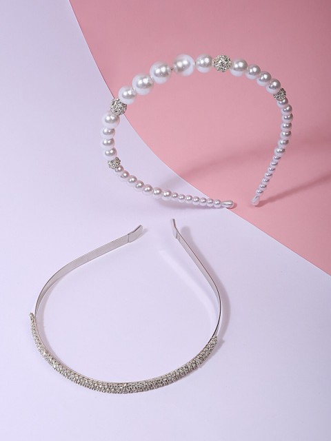 

Lilly & sparkle Women Set of 2 Silver-Toned Embellished Hairband