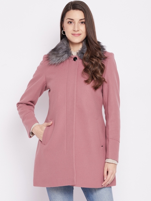 

Okane Women Pink & Grey Solid Single-Breasted Woolen Overcoat