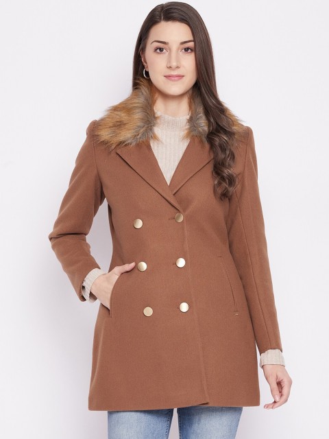 

Okane Women Tan Brown Solid Woollen Overcoat