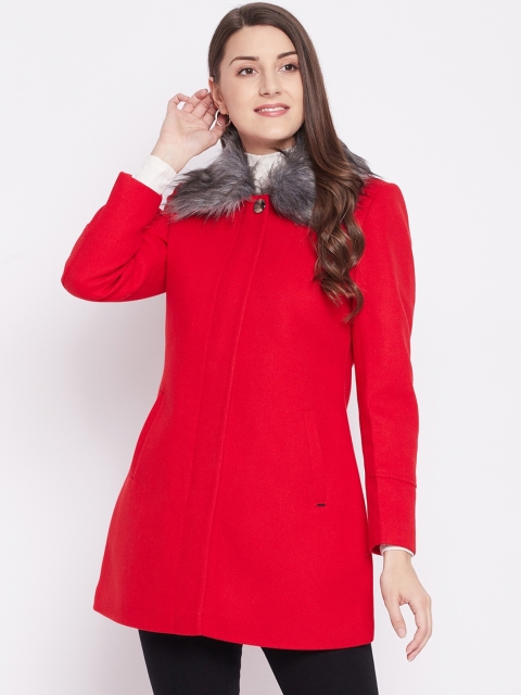 

Okane Women Red Solid Faux Fur Single-Breasted Overcoat