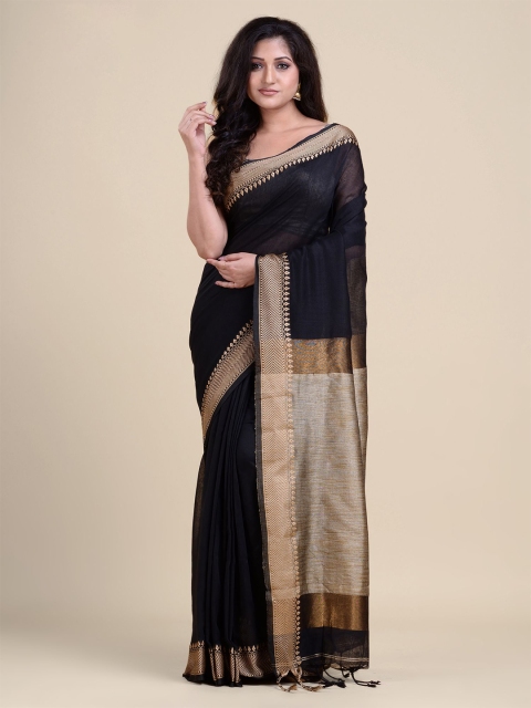 

Charukriti Black & Gold-Toned Zari Saree