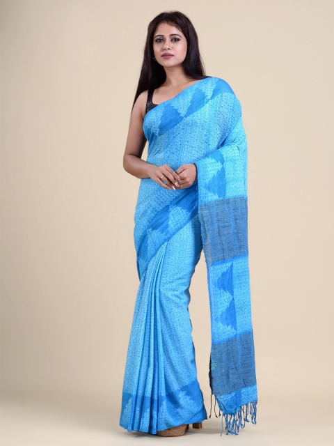 

Charukriti Blue & Silver-Coloured Pure Cotton Saree