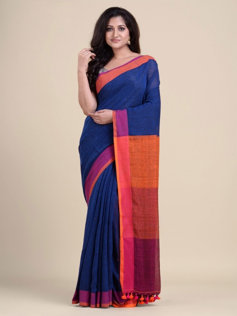 

Charukriti Blue & Orange Pure Linen Saree