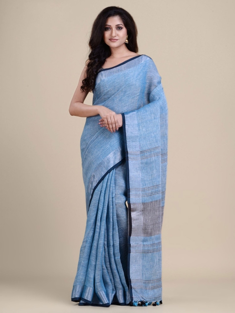 

Charukriti Blue & Grey Zari Pure Linen Saree