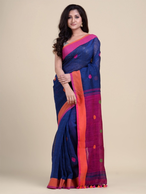 

Charukriti Blue & Pink Woven Design Pure Linen Saree
