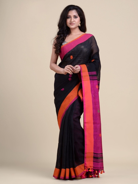 

Charukriti Black & Pink Pure Linen Saree