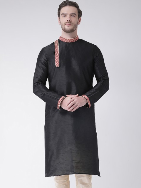 

DEYANN Men Black Dupion Silk Kurta with Churidar