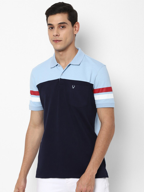 

Allen Solly Men Blue Colourblocked Polo Collar Applique T-shirt