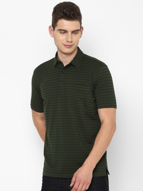 

Allen Solly Men Olive Green Striped Polo Collar Pockets T-shirt