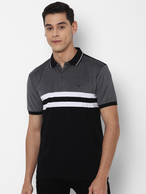 

Allen Solly Men Black & White Striped Polo Collar Cotton T-shirt