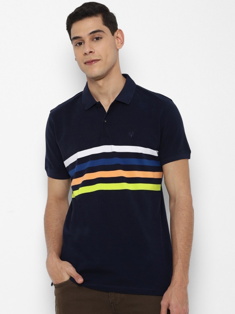 

Allen Solly Men Navy Blue Striped Polo Collar Pockets T-shirt