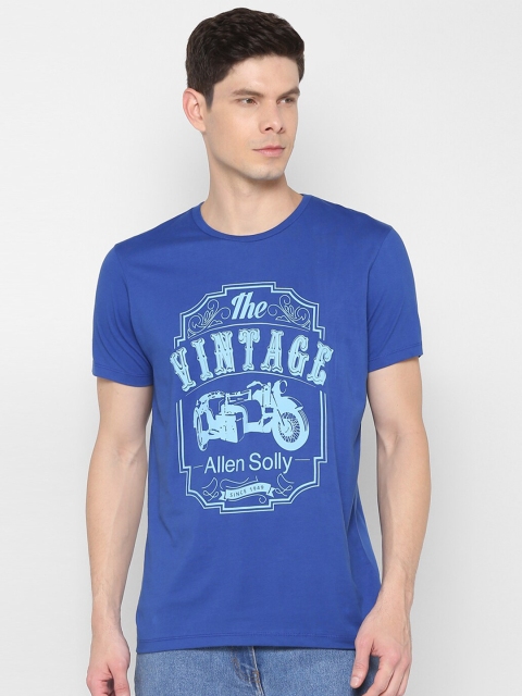 

Allen Solly Men Blue Typography Printed Raw Edge T-shirt