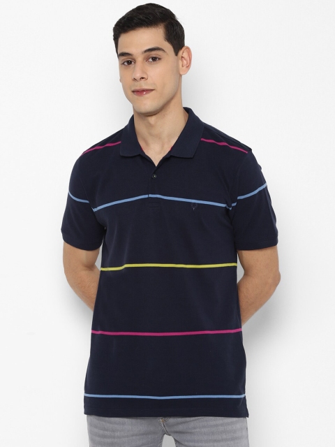 

Allen Solly Men Navy Blue Striped Polo Collar Pockets T-shirt