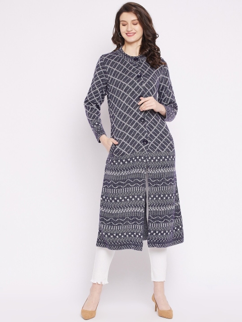 

Zigo Women Navy Blue & Grey Longline Cardigan