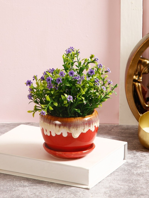 

TAYHAA Red & White Printed Glazed Ceramic Planter with Round Shape Stand