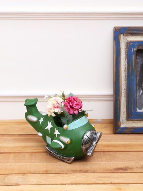 

TAYHAA Green & Silver-Coloured Helicopter Style Green Planter Pot