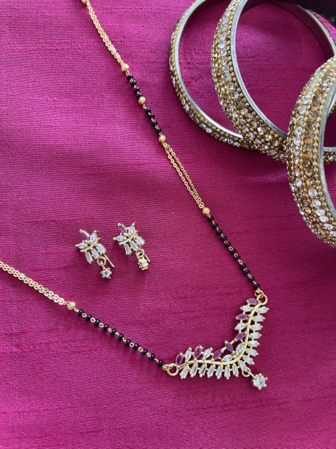 

Digital Dress Room Gold-Plated Black & White Stone-Studded Mangalsutra Set