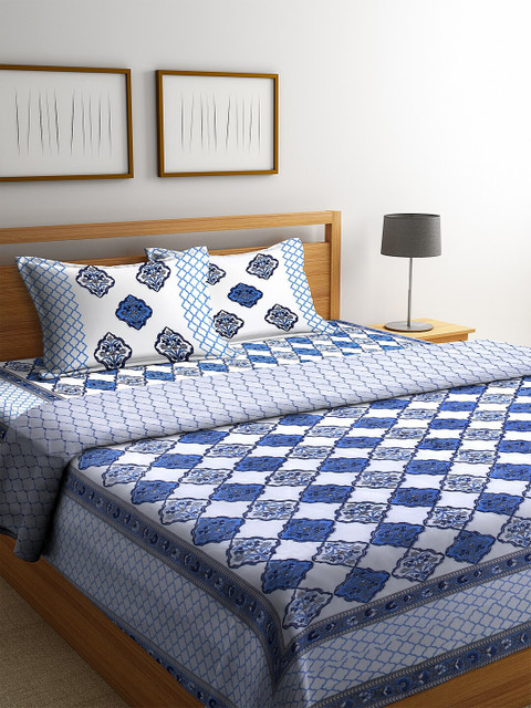 

Rajasthan Decor Blue & White Printed Cotton Bedding Set