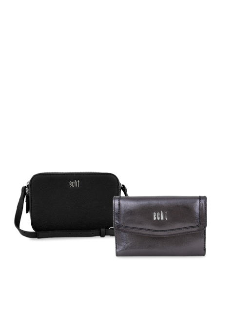 

echt Pack of 2 Black Leather Structured Bag