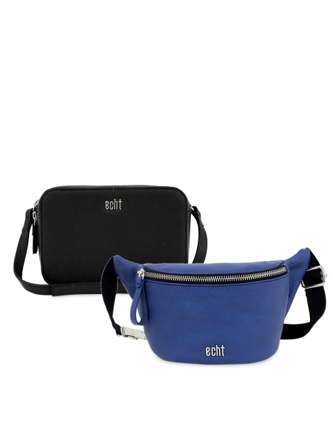 

echt Blue Leather Structured Sling Bags And A Pouch