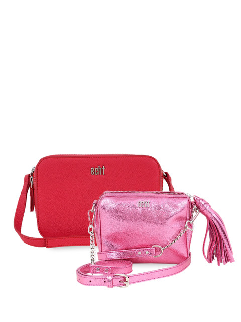 

echt Set Of 2 Leather Half Moon Sling Bag with Tasselled, Red