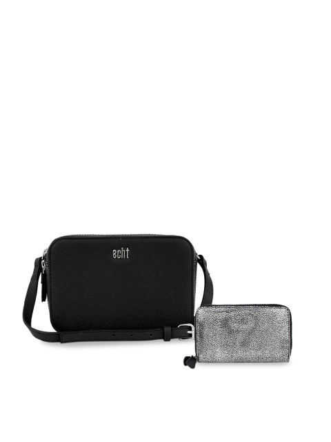 

echt Black & Silver Pack of 2 Leather Structured Sling Bags